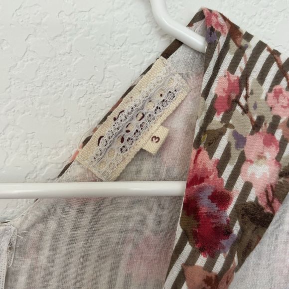 Antica Sartoria Brown White Striped Floral Print Petticoat Sun Dress Womens 3 - Picture 3 of 10